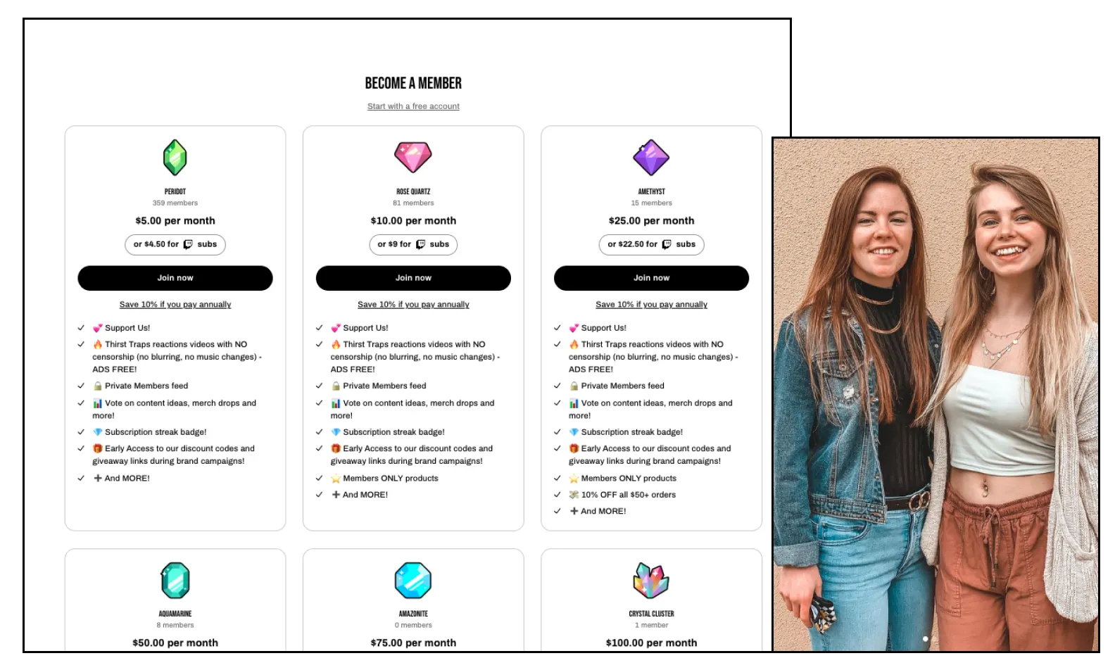 An image of Hailee and Kendra's memberships website