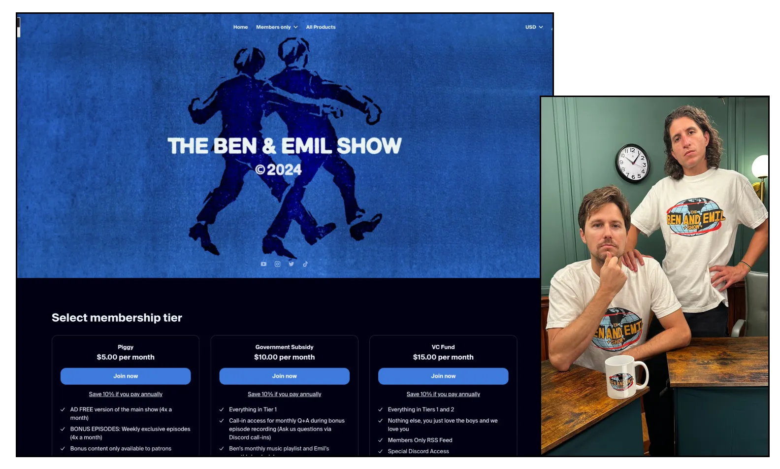 An image of Ben & Emil's memberships website