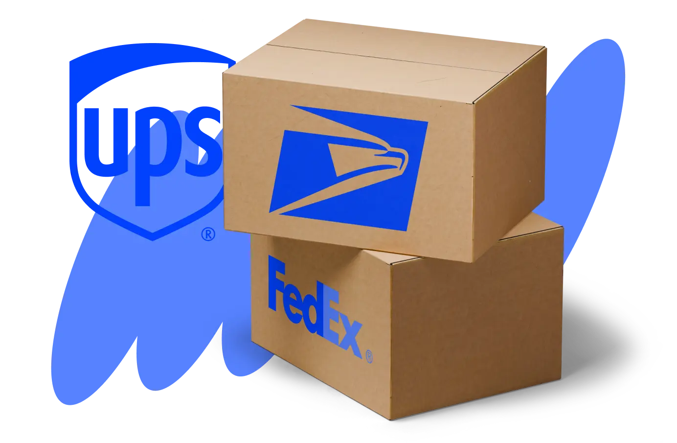 An image of a shipping box with different options, including UPS, FedEx, and USPS