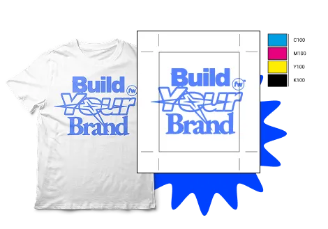 A design being printed onto a Fourthwall branded shirt, showing you can customize it