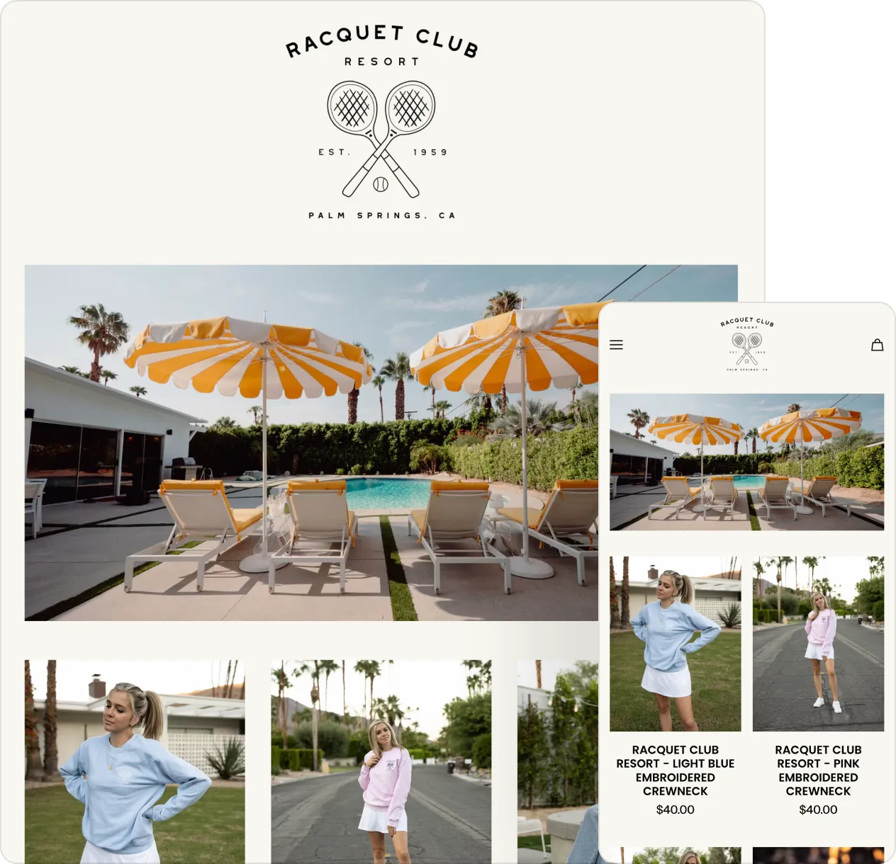 Racquet Club website and merch