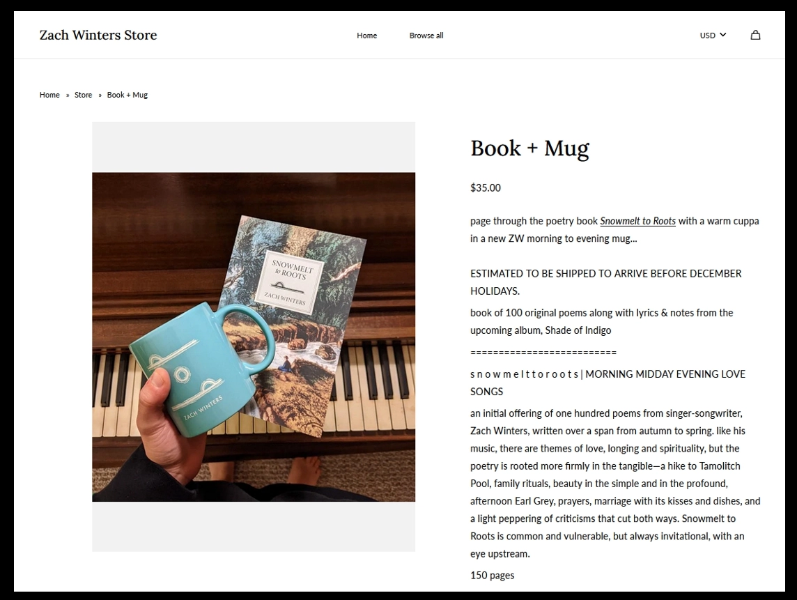 Zach Winters book and mug merch page