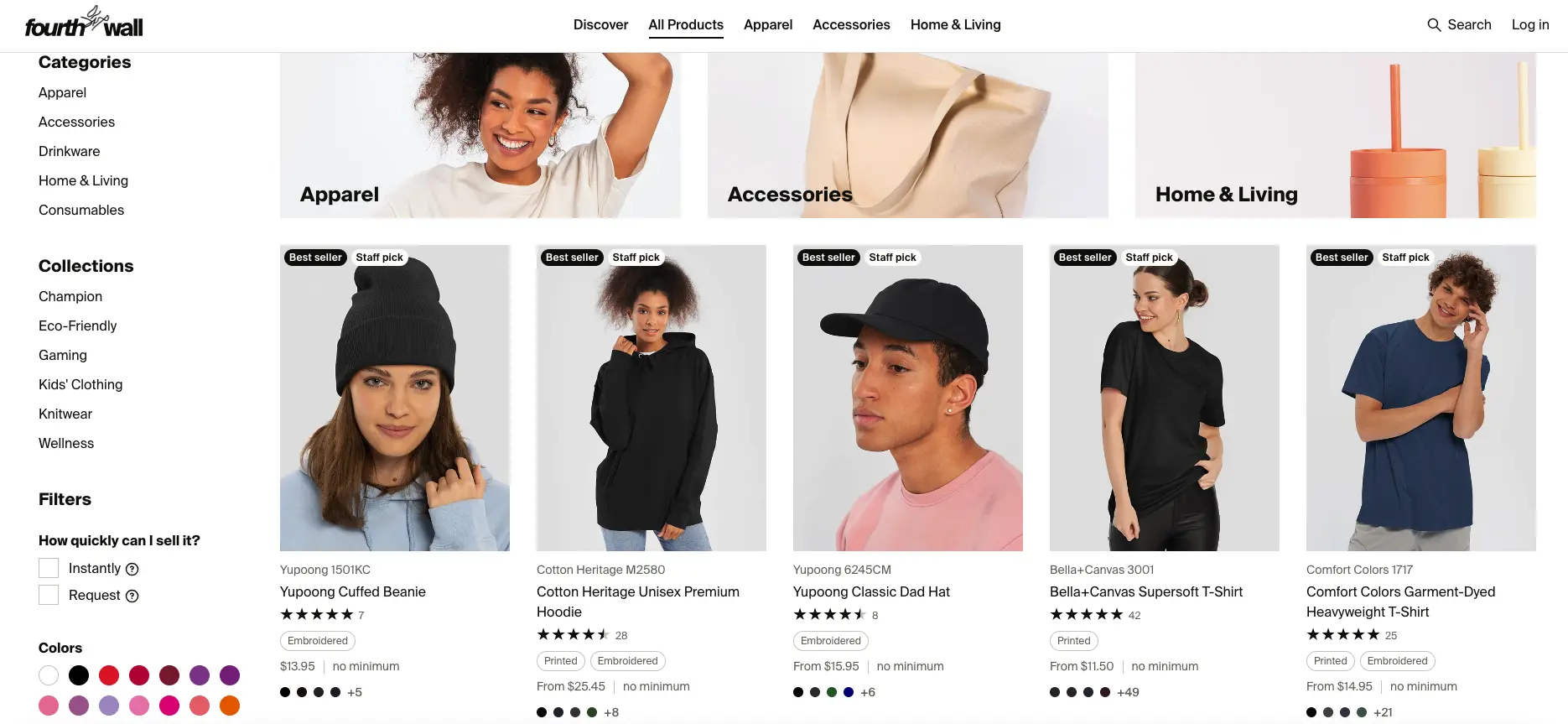 Fourthwall merch catalog page