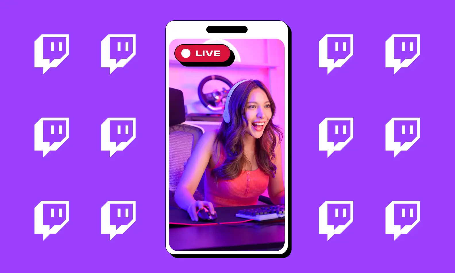 An image of the twitch logo showing a live streamer