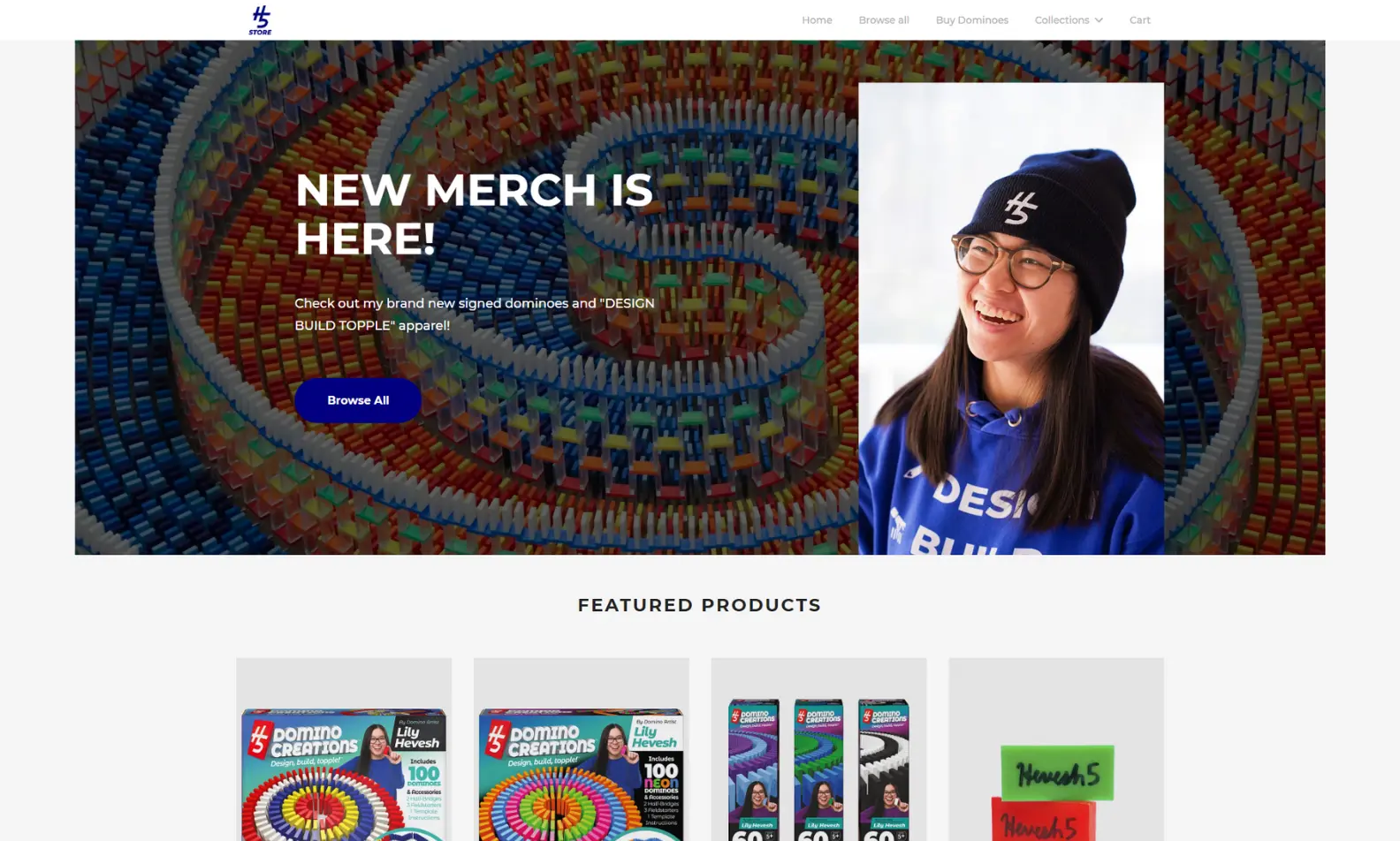 Hevesh's storefront, featuring colorful domino kits