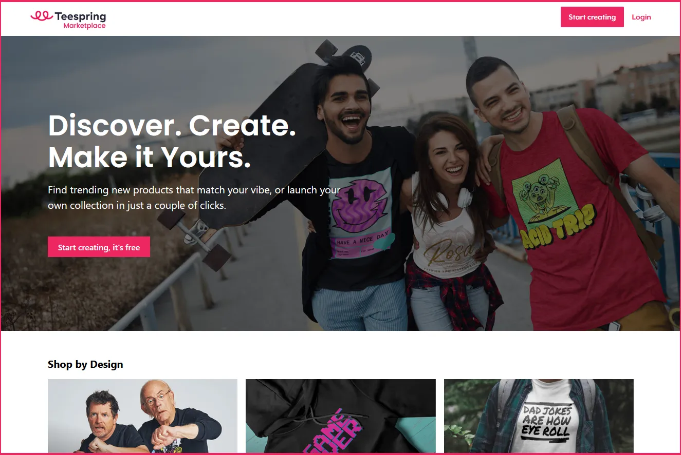 Teespring front page