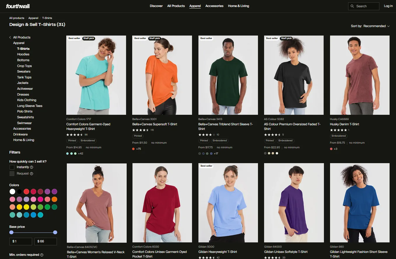 Color range of Fourthwall Tshirts